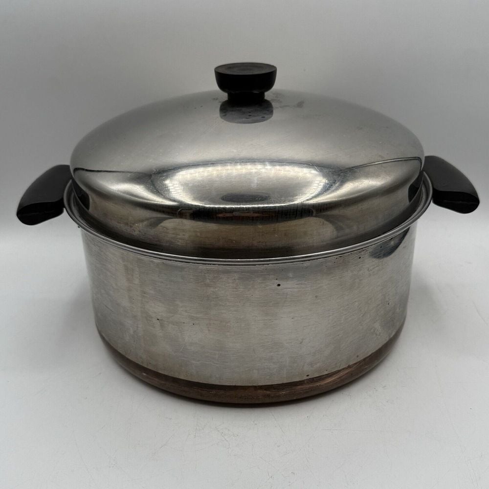 VTG Revere Ware 1801 Copper Bottom 6qt Stock Pot W/Dome Lid Patent Pending
