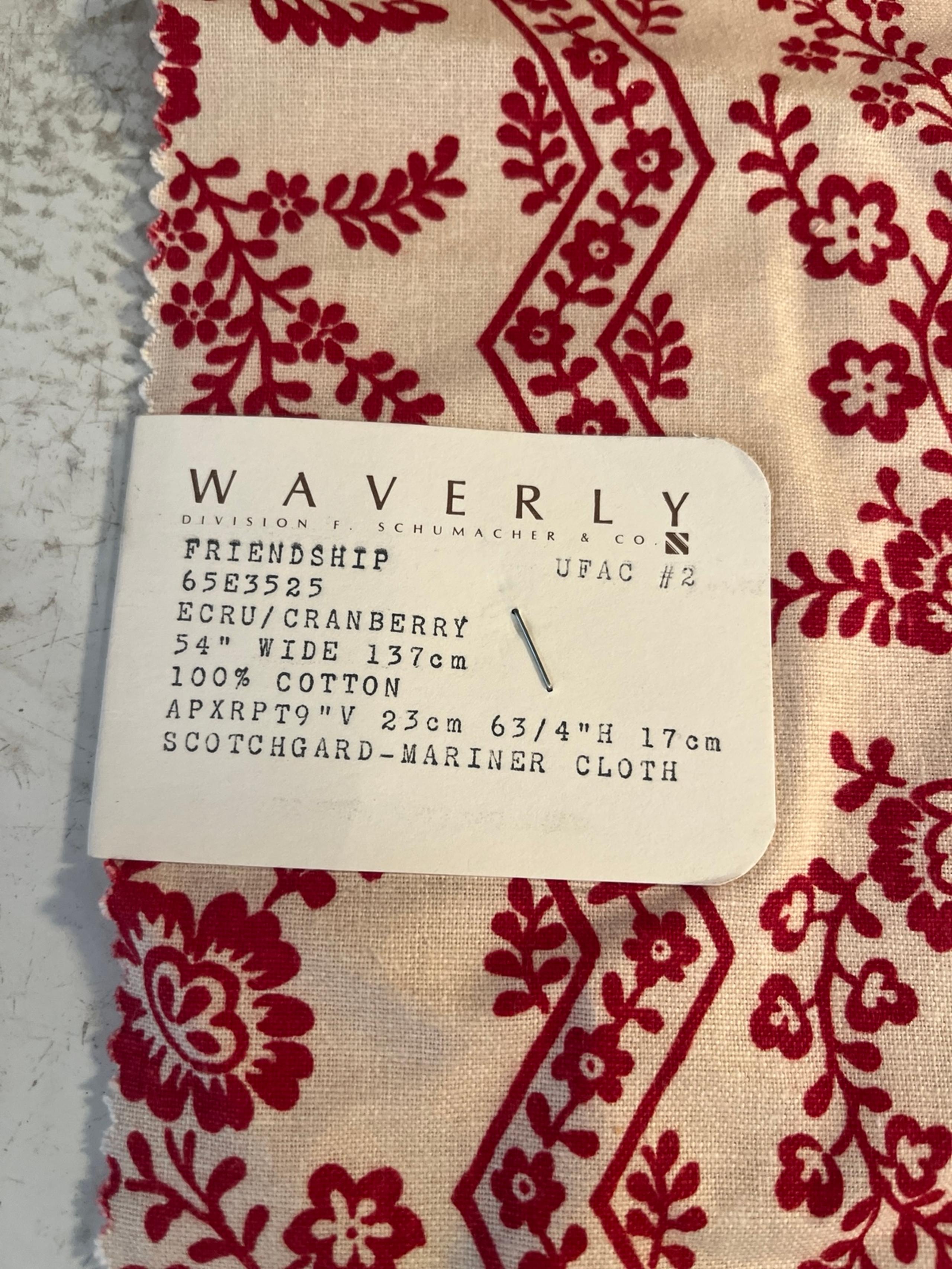 Vintage Waverly “Friendship” Pattern Cranberry Crew 100% Cotton Fabric – NWT