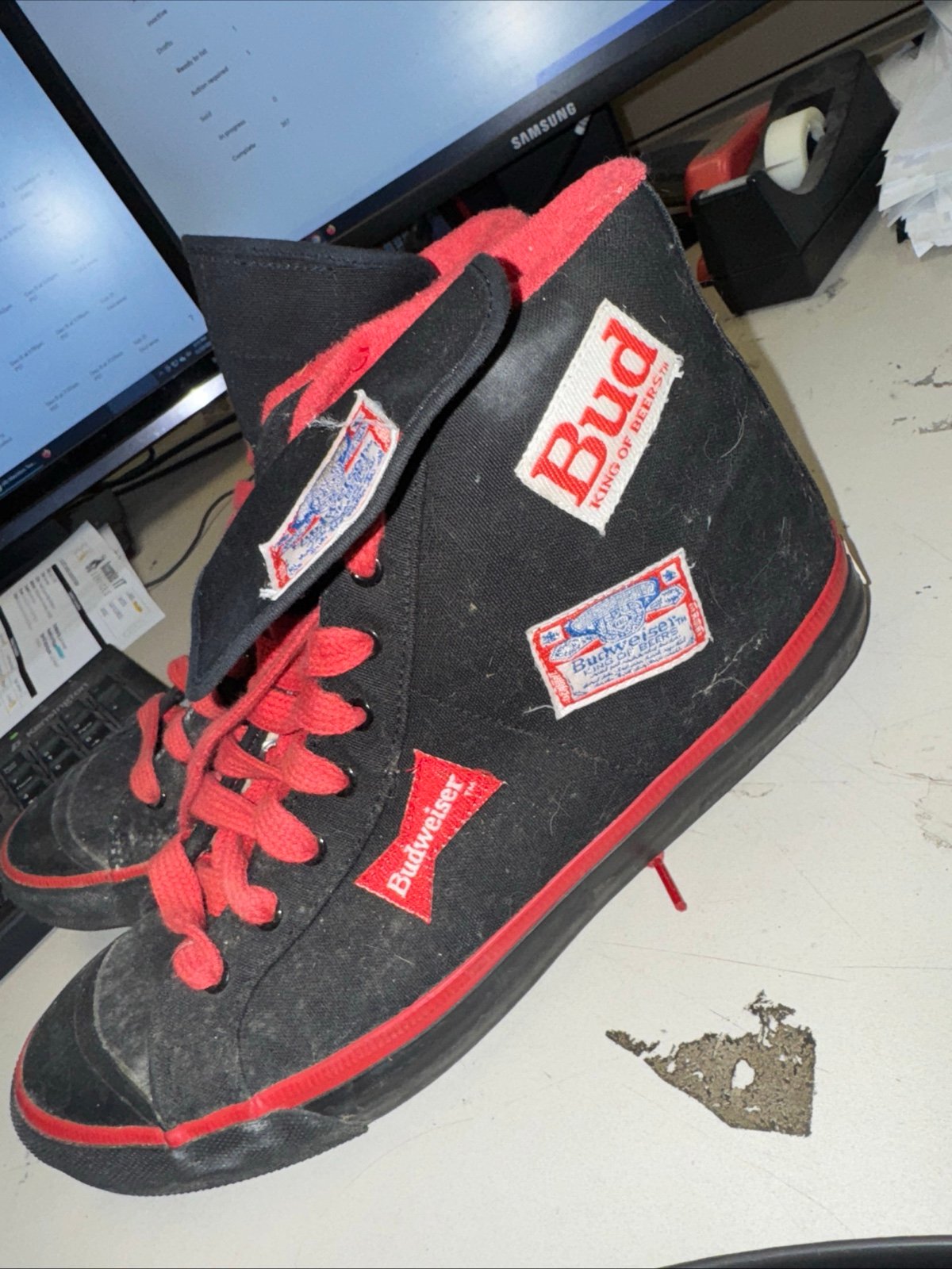 Vintage 1980s Anheuser Busch Budweiser Black High Tops Sneakers Shoes Size 9 1/2