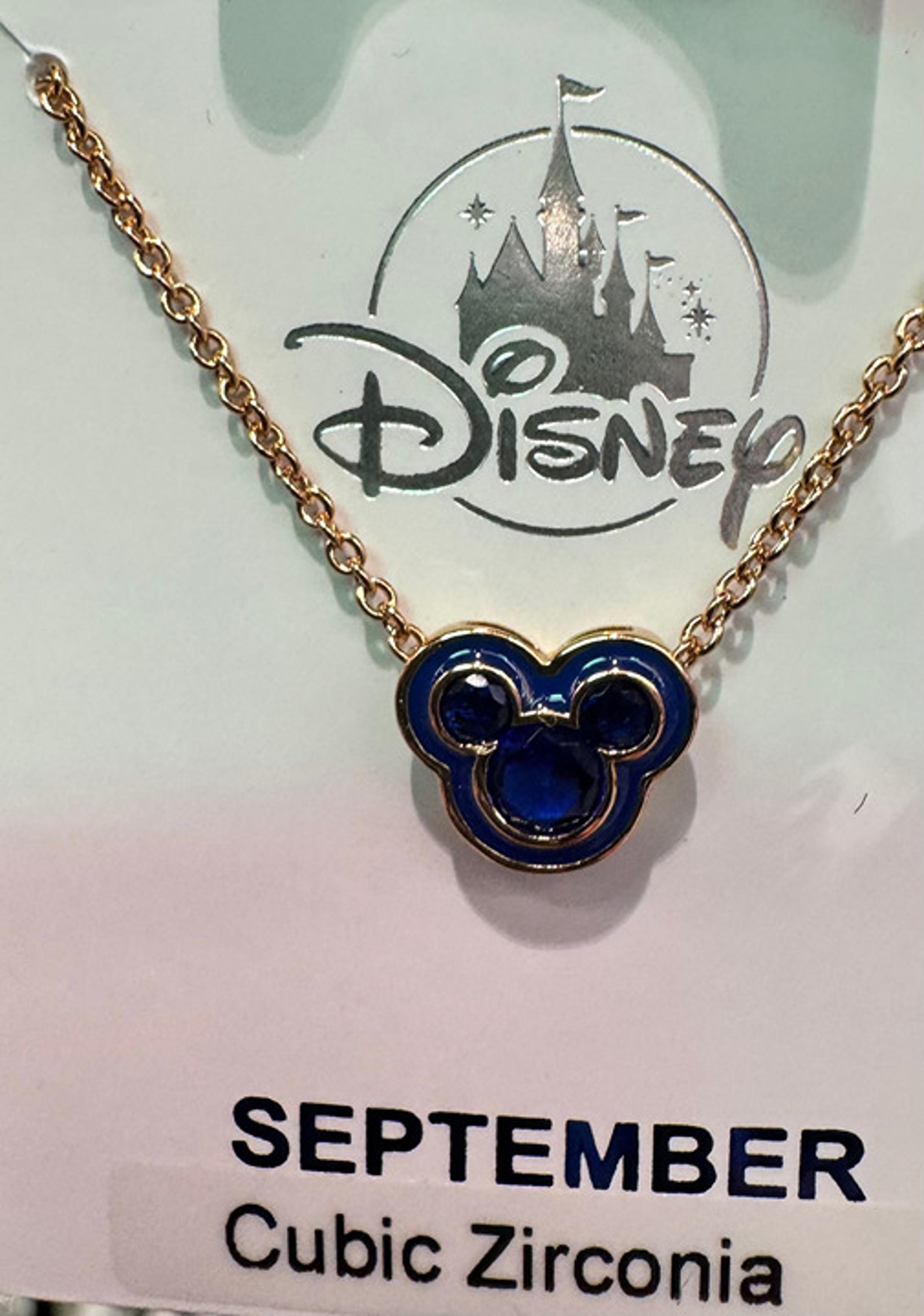 Disney Park Mickey CZ Faux Sapphire September Birthstone Necklace Gold Color