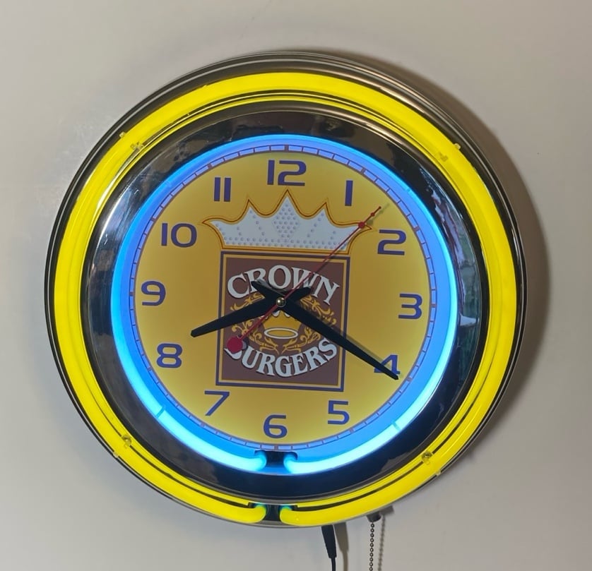 Crown Burger logo high quality double ring neon clock