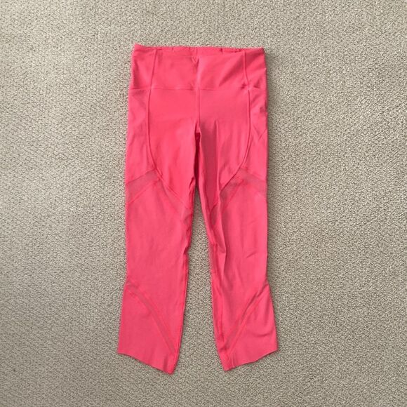 Lululemon On Pace Crop 21” Hot Pink Glossy Nulux Fast Free Pockets Like New 4