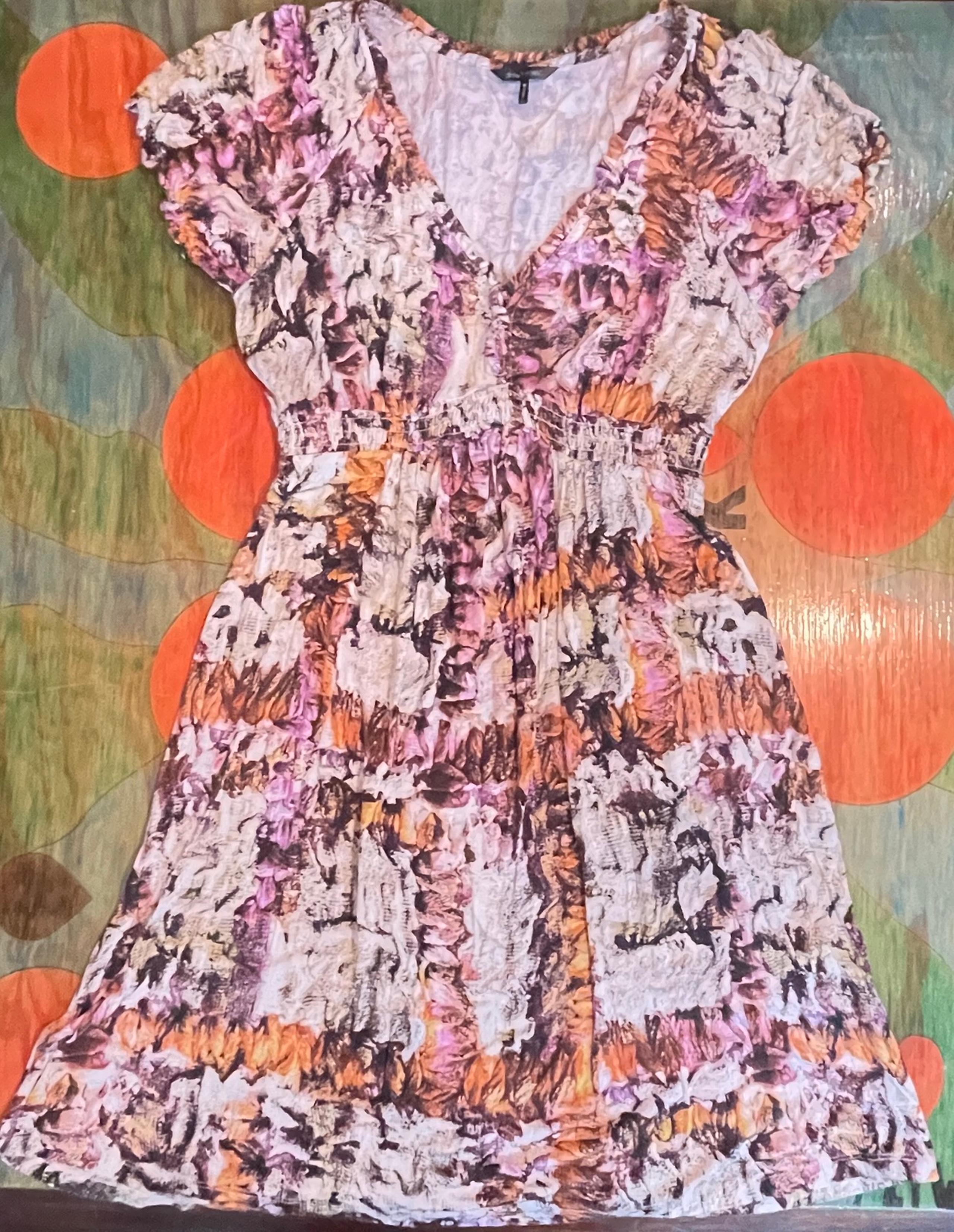 Daisy Fuentes Orange Purple White Floral Sleeveless Dress Small Rayon Spandex St