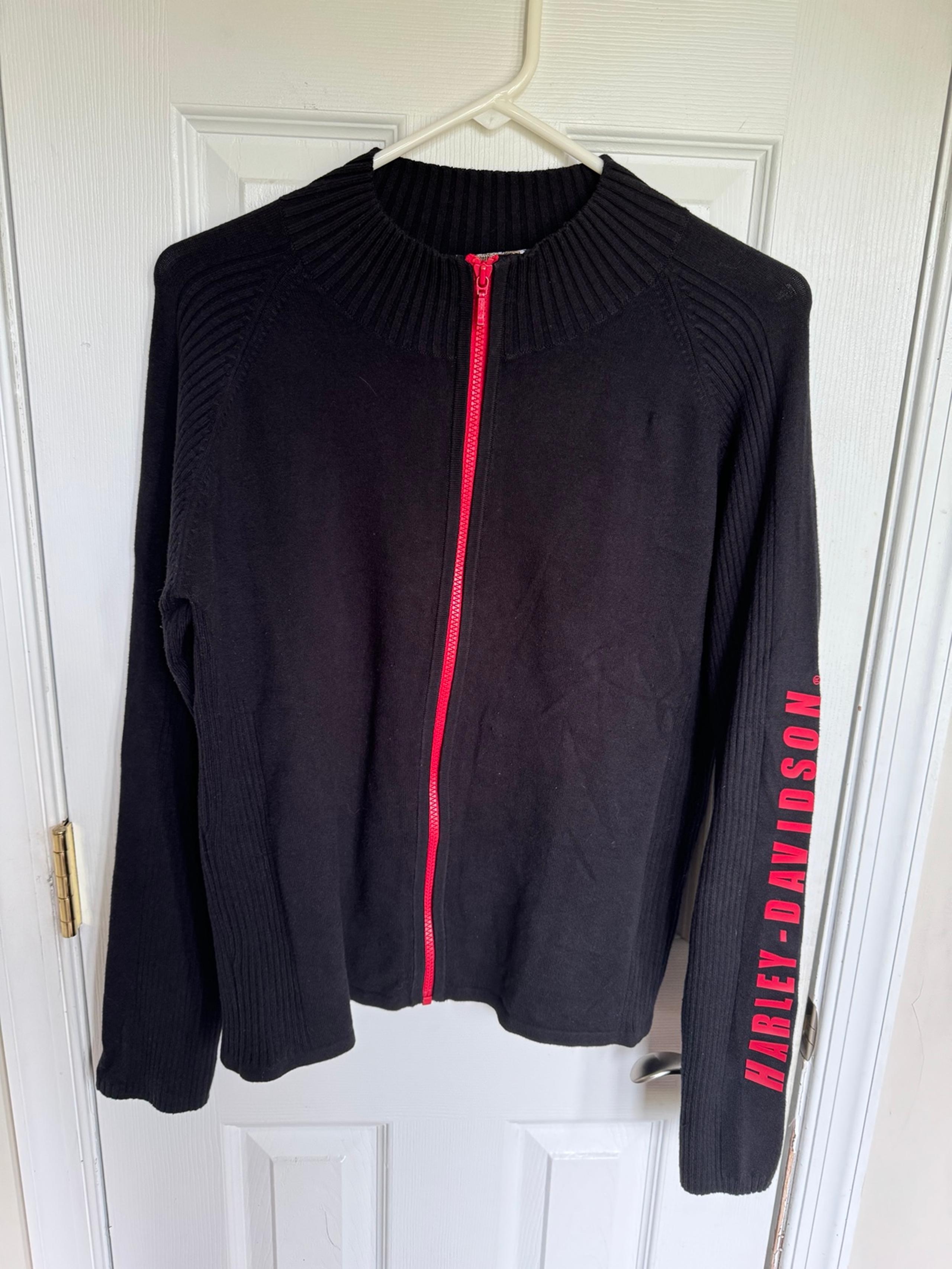 Harley Davidson Full Zip Sweater Women's-Black w/red trim-Size XL