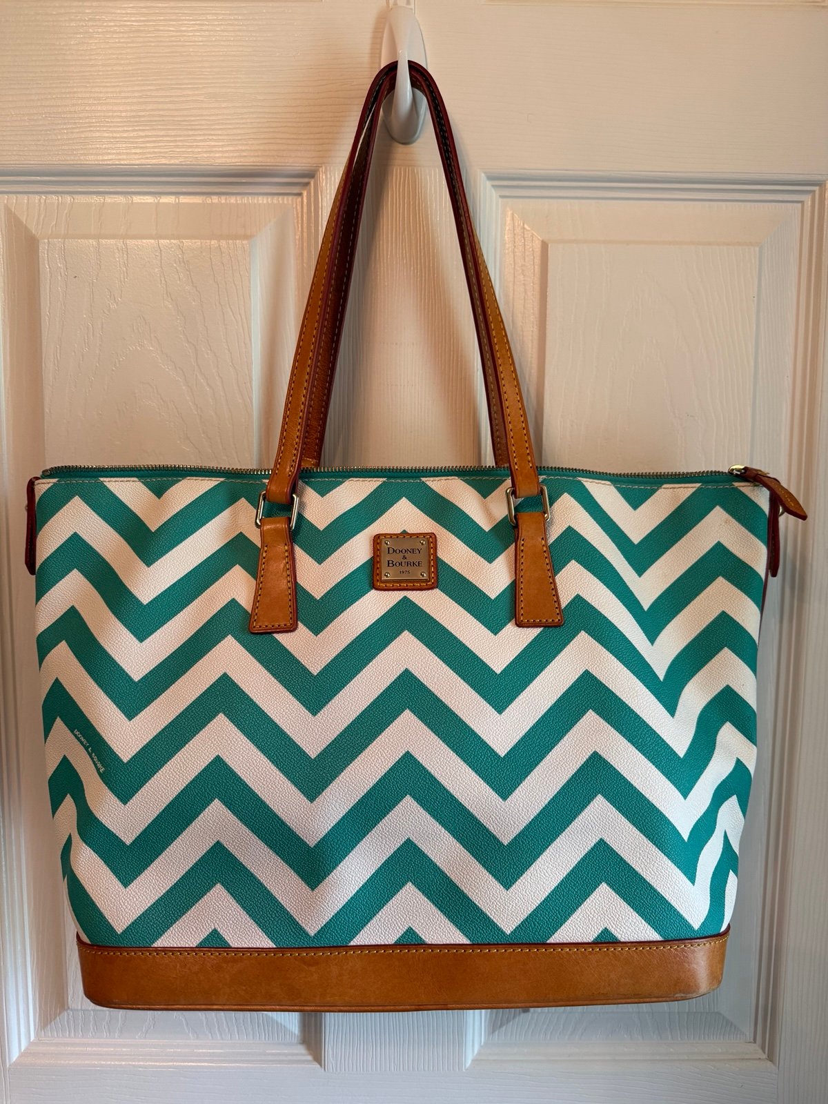 Dooney & Bourke Teal Chevron Tote Bag