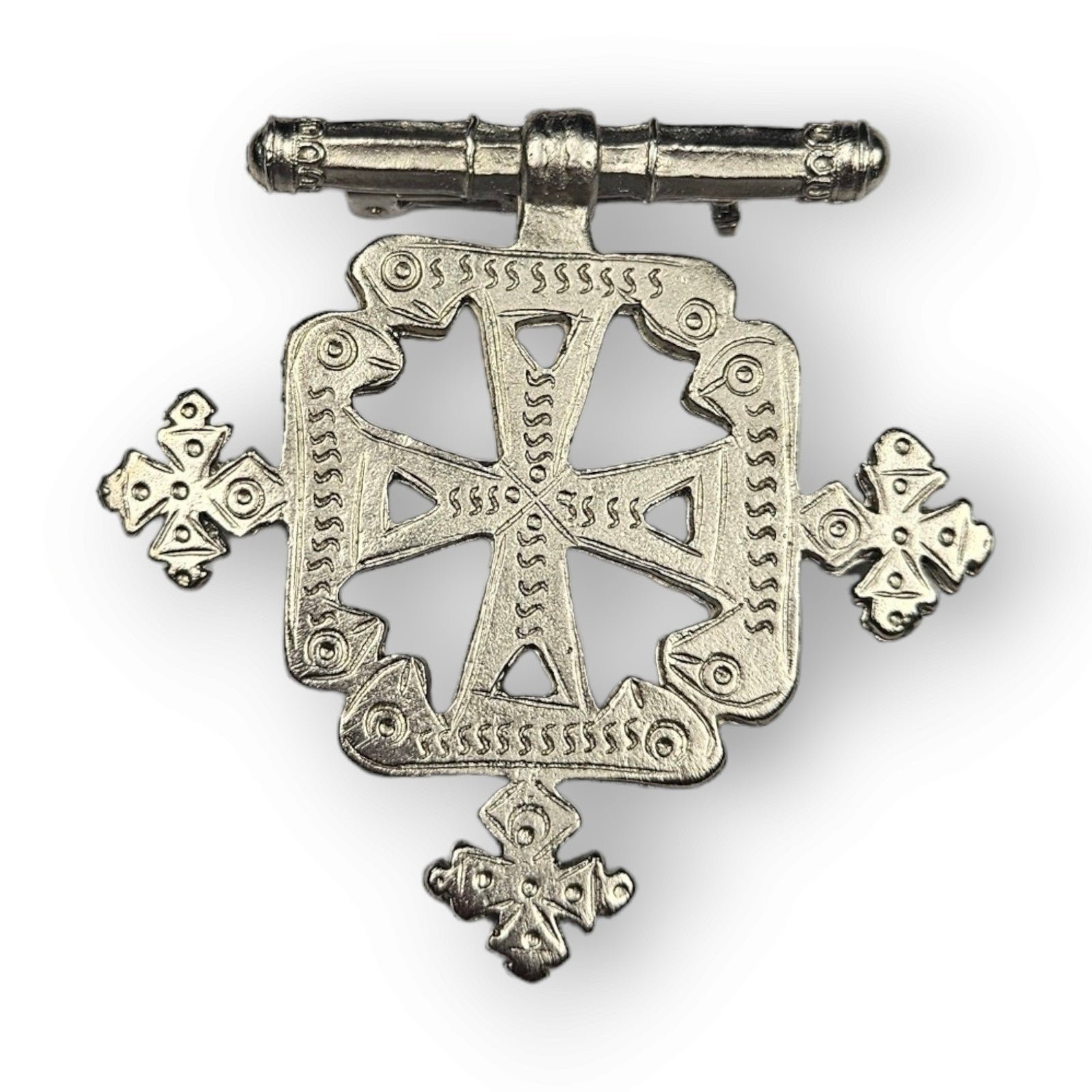 Alva Museum Replicas Aksum Coptic Cross Brooch Pin Silver Tone Vintage 60s 70s