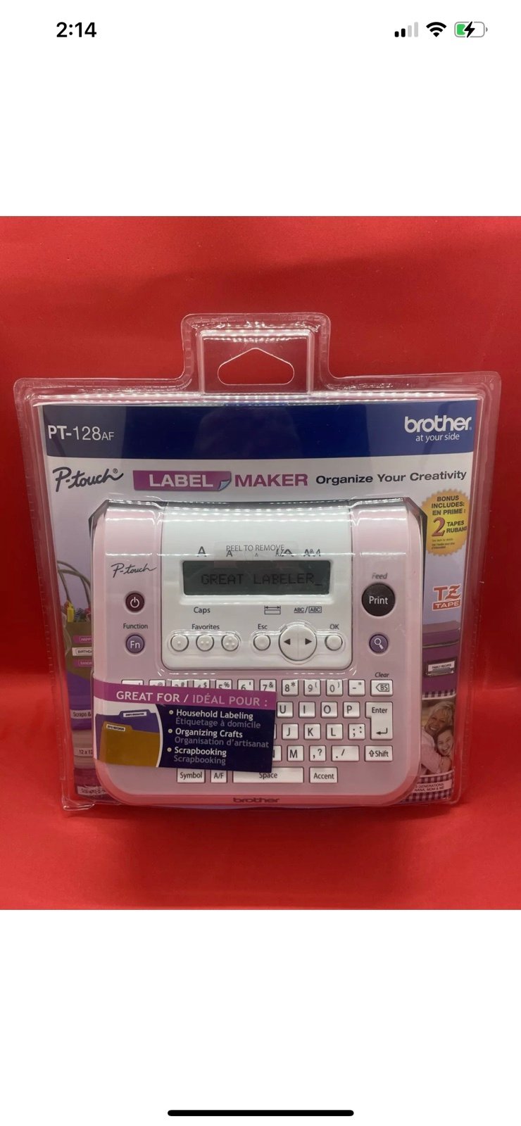 Brother P-touch Label Maker PT-128AF Rare Pink And White Bonus 2 Tapes Sealed