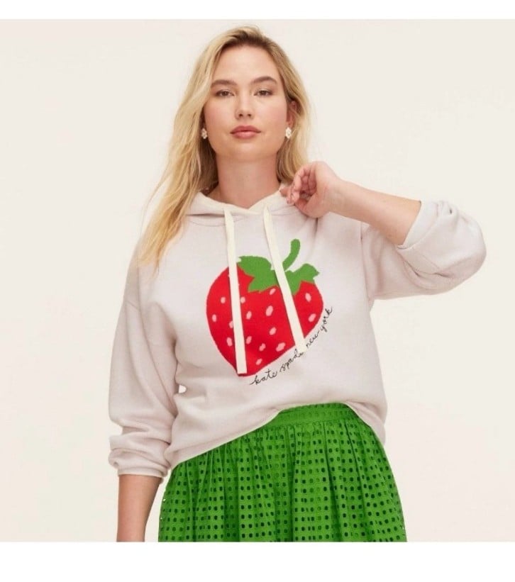 Kate Spade Target Strawberry Sweater Pullover Hoodie Top Hooded Sweatshirt Large