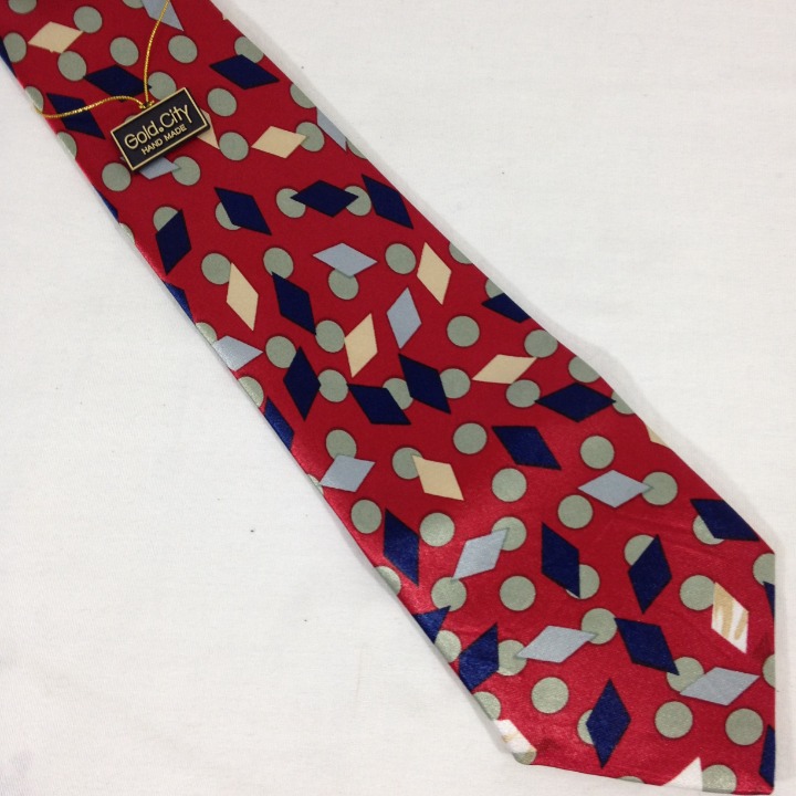 Giorgio Armani Gold City Red Abstract Handmade in Italy 100% Silk Tie 57 x3.75
