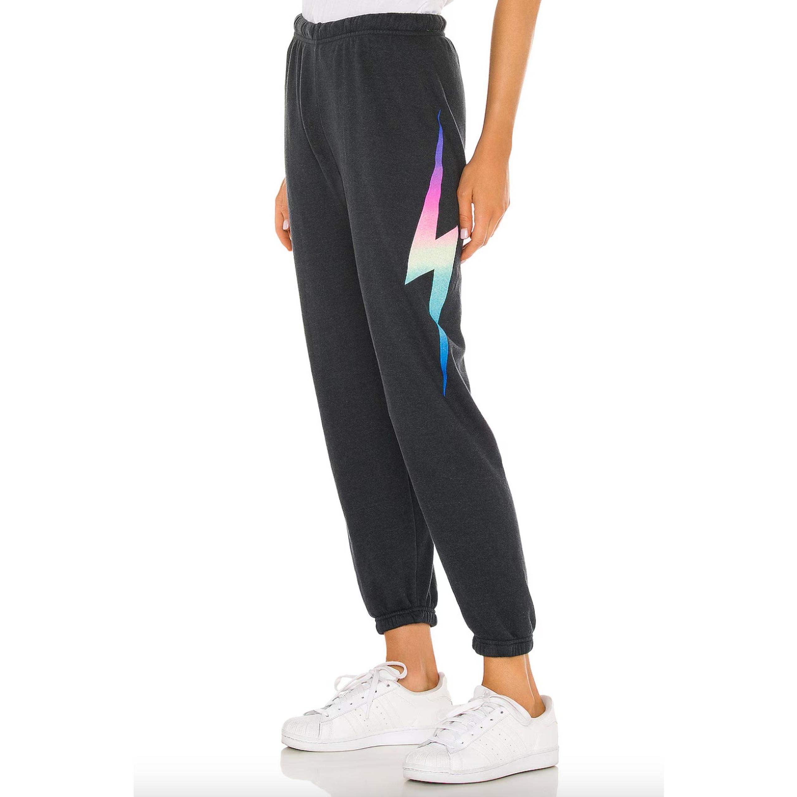 Rainbow Lightning Bolt Sweatpants Size XS Athleisure Cozy - Aviator Nation