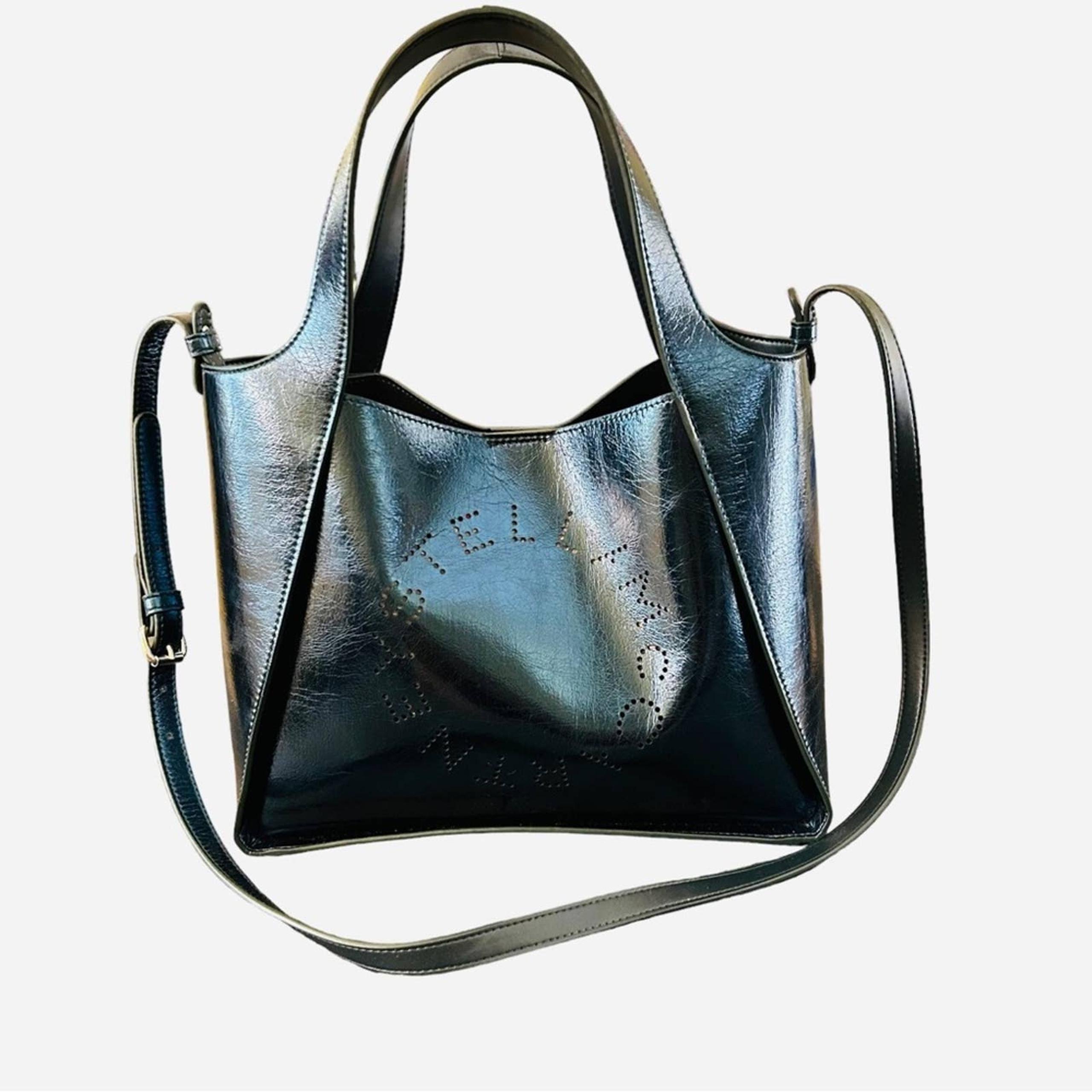 Stella McCartney metallic perforated logo tote bag with pouch