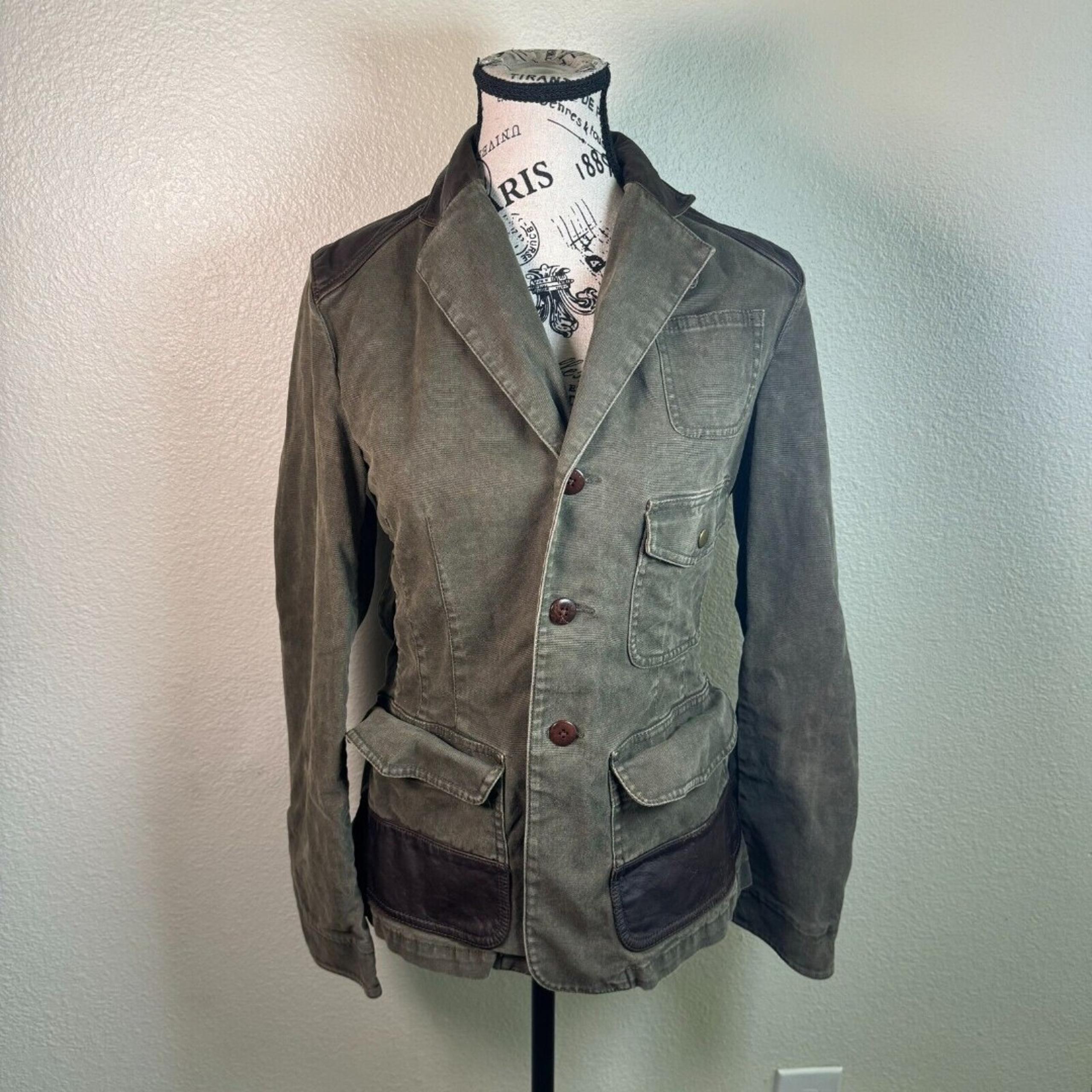 Ralph Lauren Vintage Green Military Army Field Jacket Women's Sz Small Leather