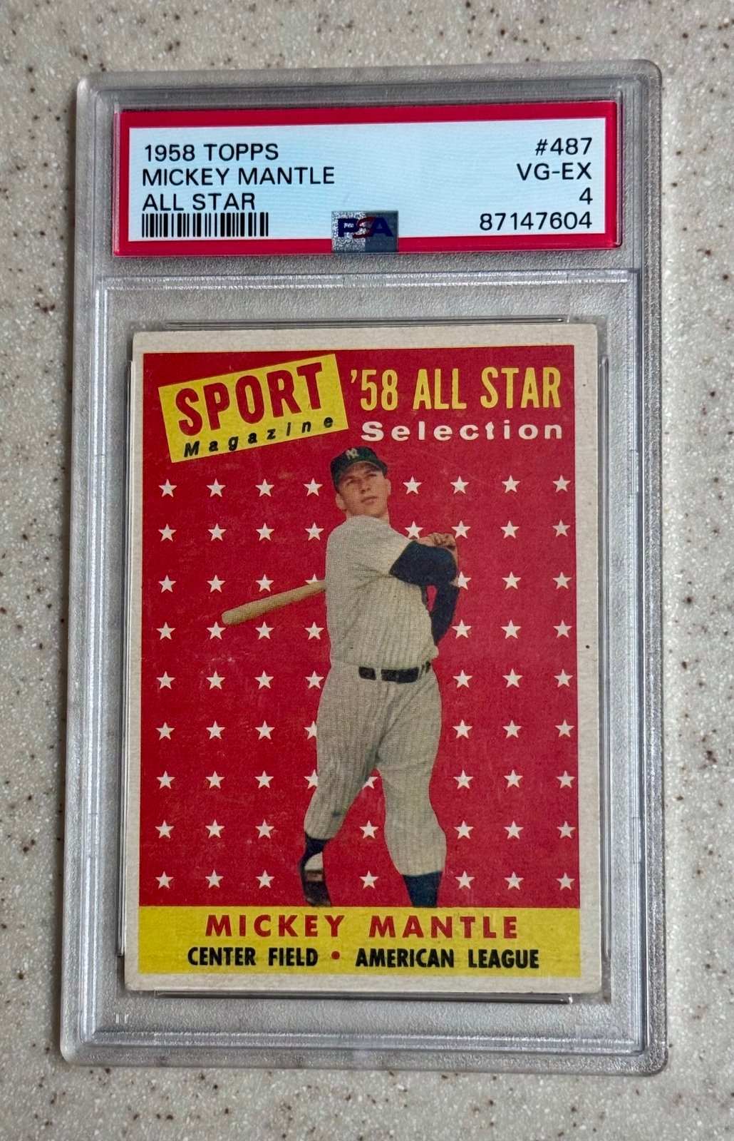 1958 Topps Mickey Mantle All Star Card Graded PSA 4 New York Yankees