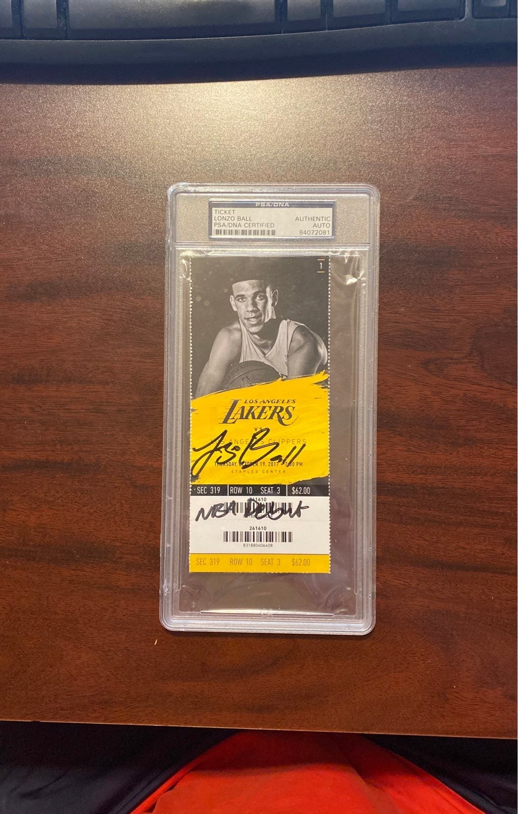 Lonzo Ball Debut With Los Angeles Lakers Signed Ticket Stub PSA/DNA