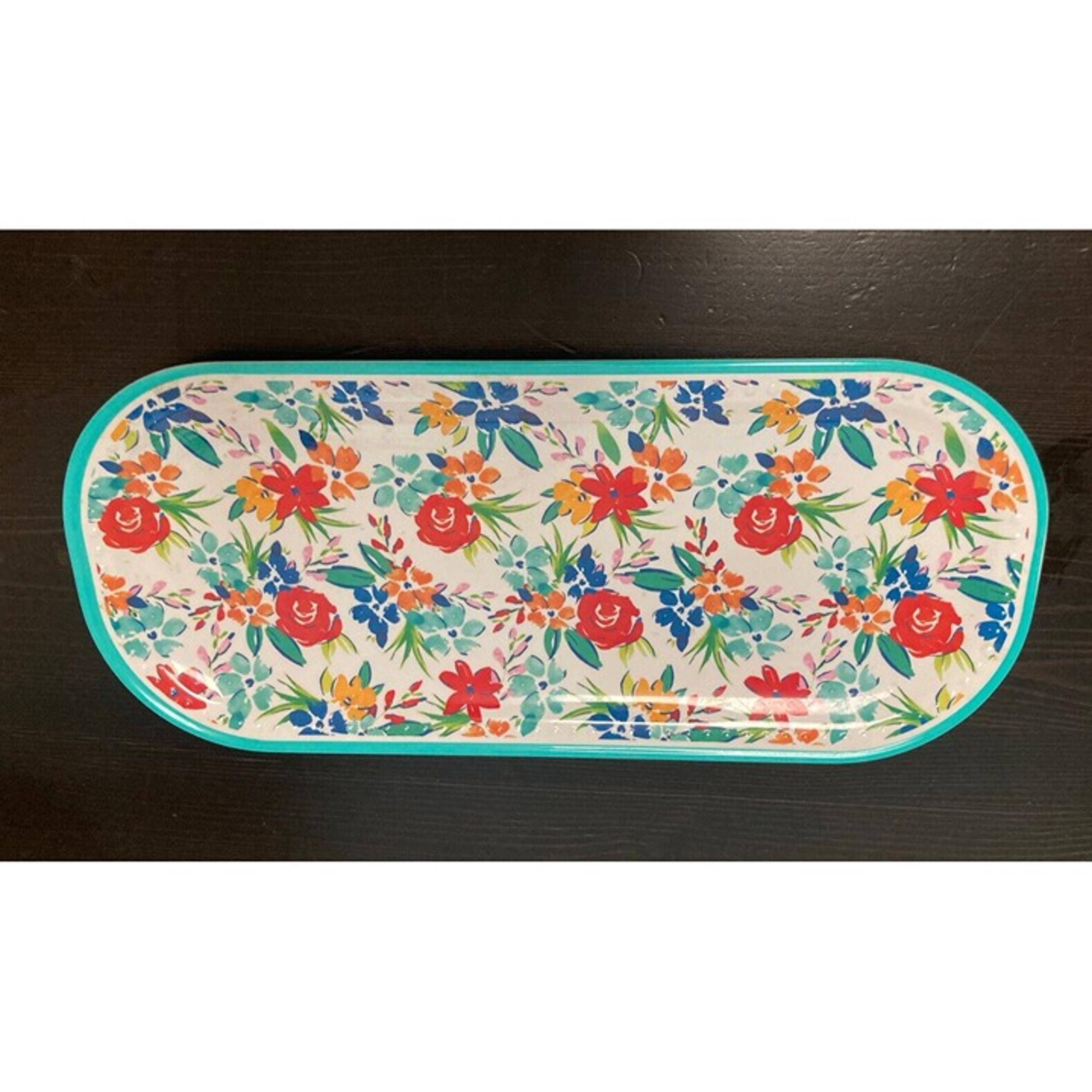 Pioneer Woman Melamine Platter Tray Teal Floral Birthday Pattern Rectangular