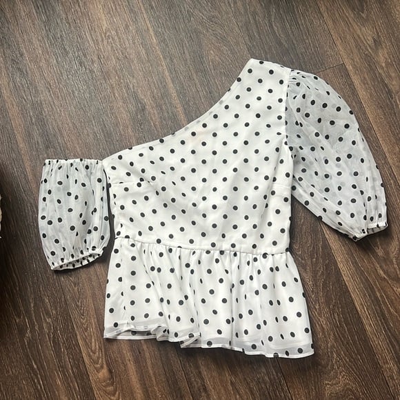 Camila coelho white polka dot mala blouse