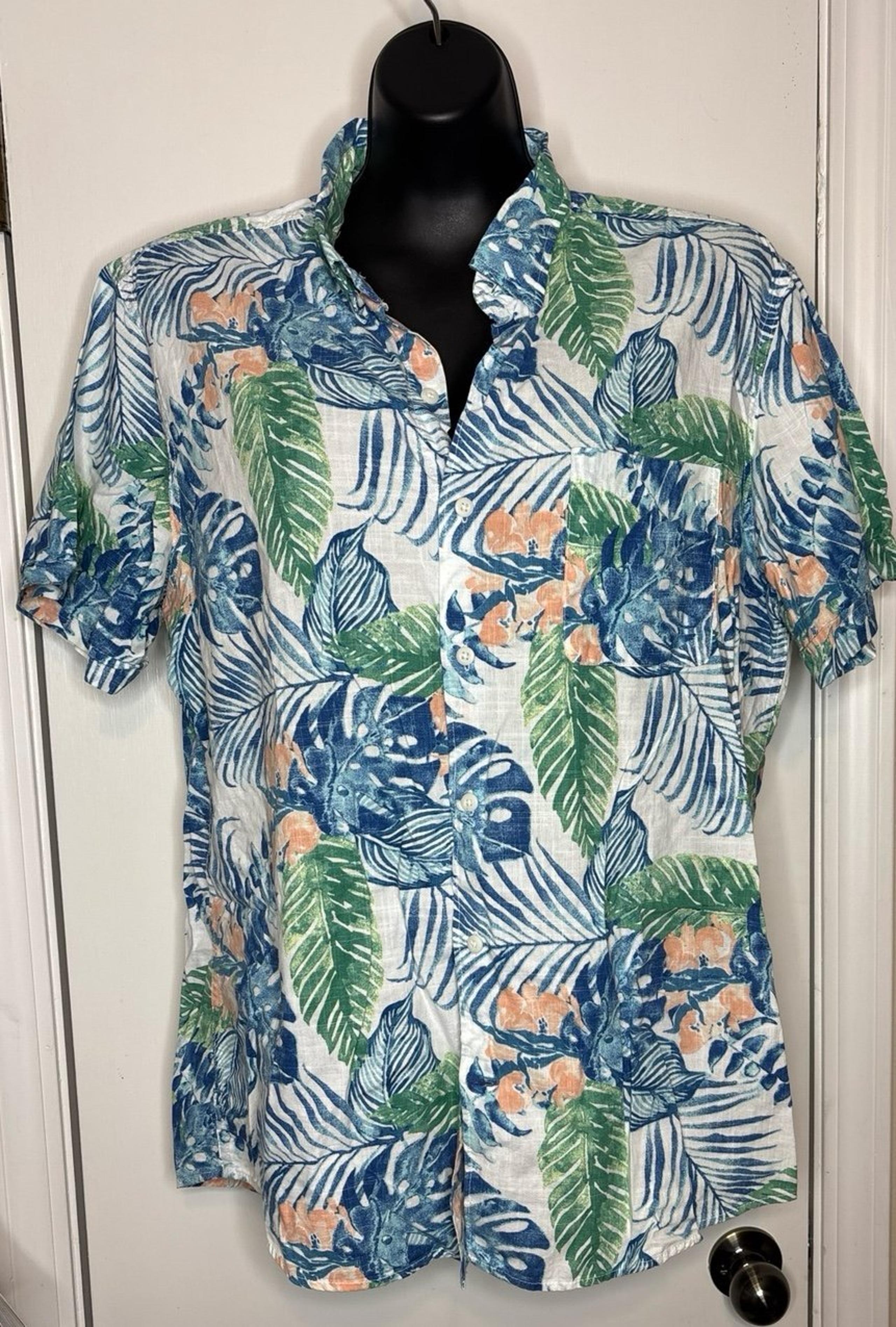 Izod Saltwater Men’s Short Sleeve Hawaiian Button Up Shirt Sz Large