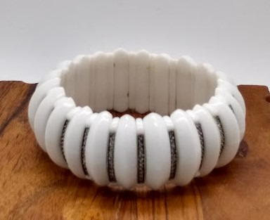 Designer chunky white onyx silver bracelet Italy