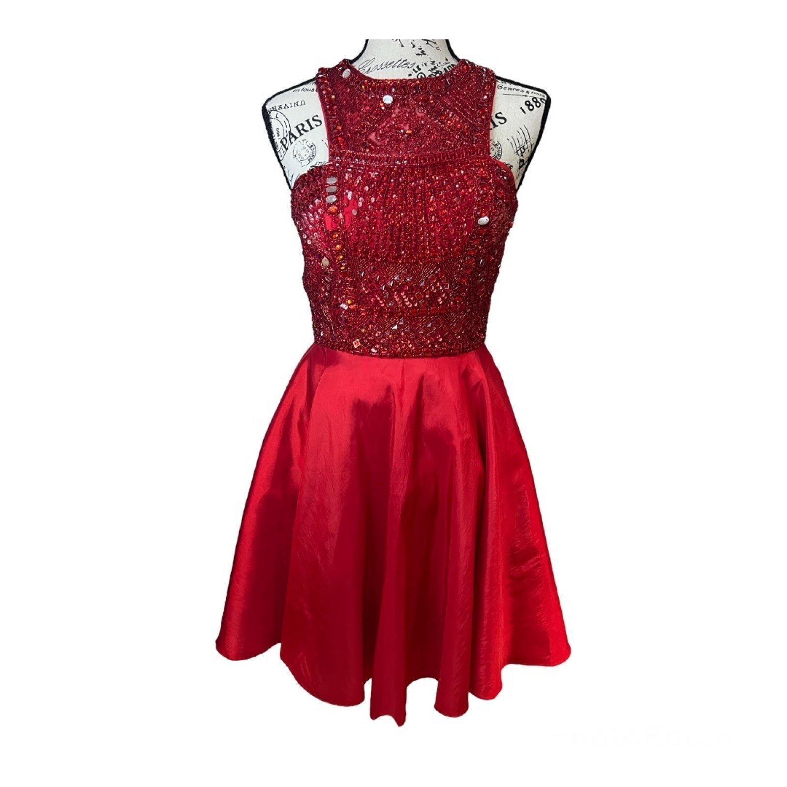 Sherri Hill Red Beaded Formal Halter Homecoming Dress