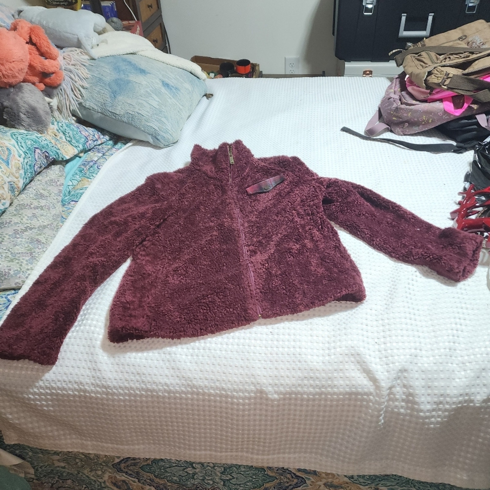 PENDLETON EUC WOMENS SZ MEDIUM RED FULLZIP DEEP PILE FLEECE JACKET COAT