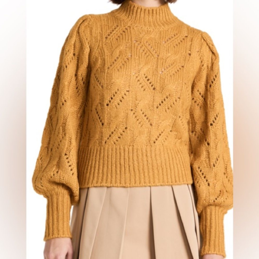 Veronica Beard Wilden Loose Cable Knit Sweater in Gold Size Medium
