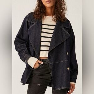 Free People Dark Denim Car Coat