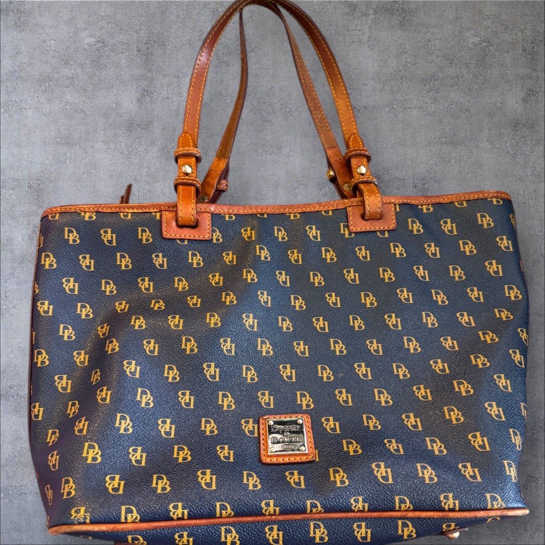Dooney & Bourke Gretta Signature Blue Coated Leather Large Tote Bag