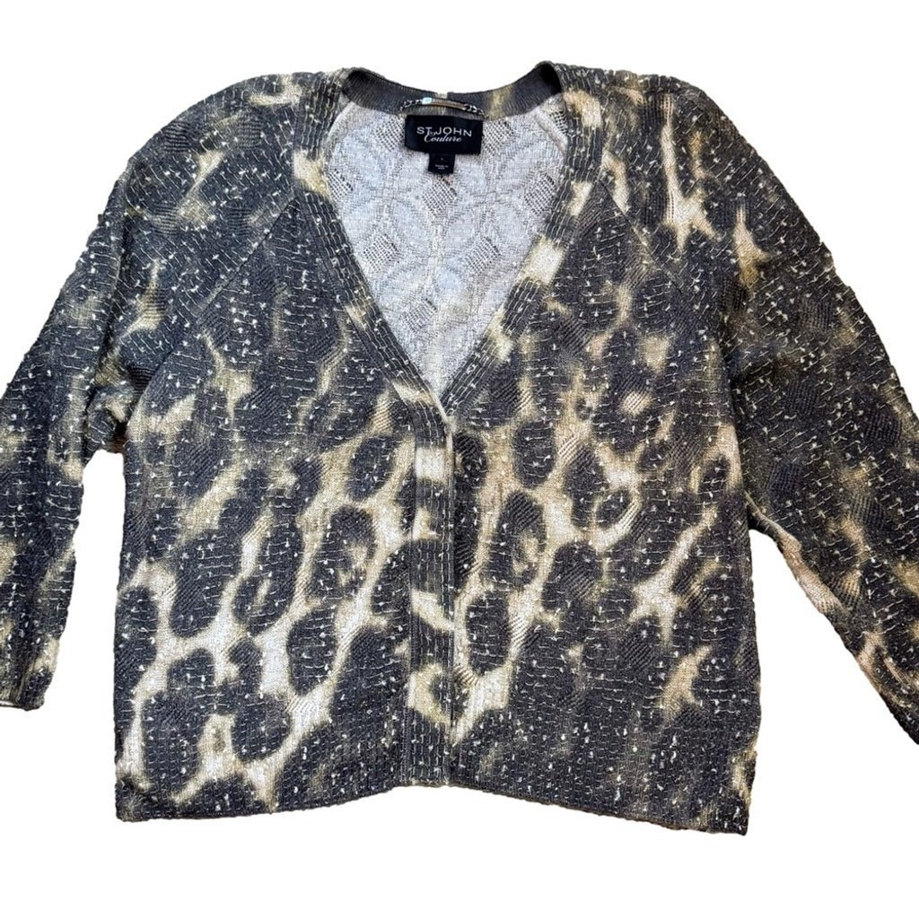 St. John Couture Large Beaded Black and Cream Cardigan