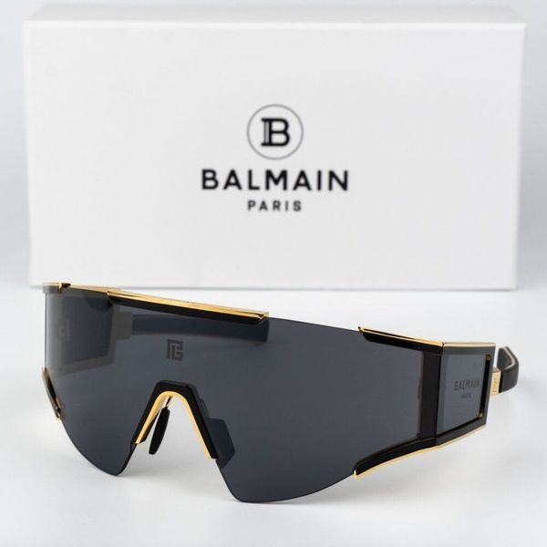 Balmain Women Sunglasses Gold Black Grey Mirror Mask FLECHE BPS-138A-141