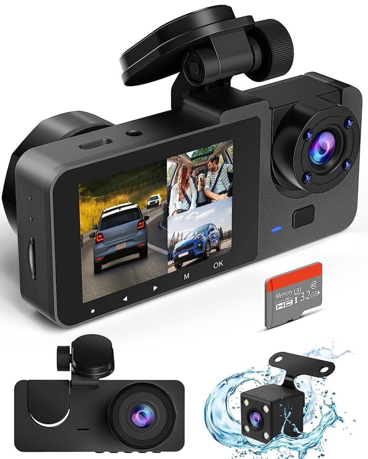 Prilotte Dash Camera for Cars,4K Full UHD Car Camera Front Rear with Free 32GB S