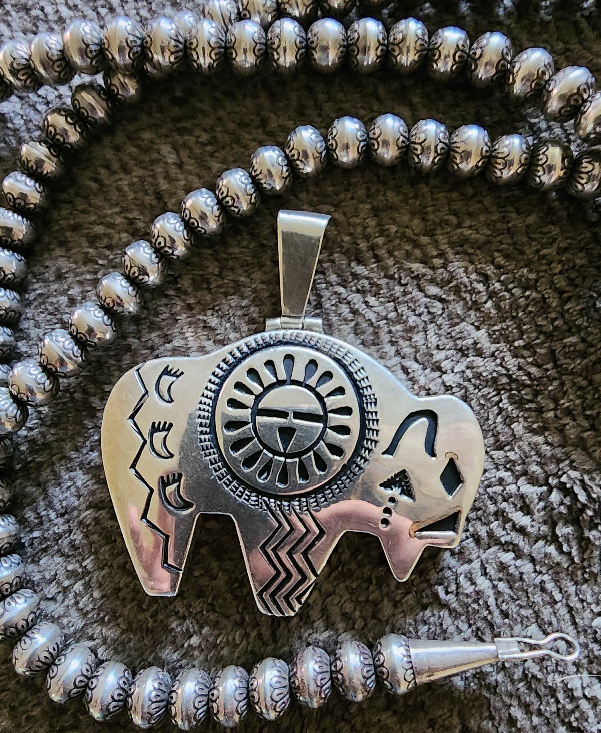 Large, heavy and long necklace! Sterling silver large navijo buffalo necklace