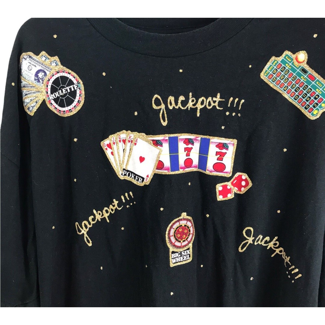 Vintage Tee Hand Decorated Jackpot Unisex T-shirt 2XL Las Vegas Gambling poker