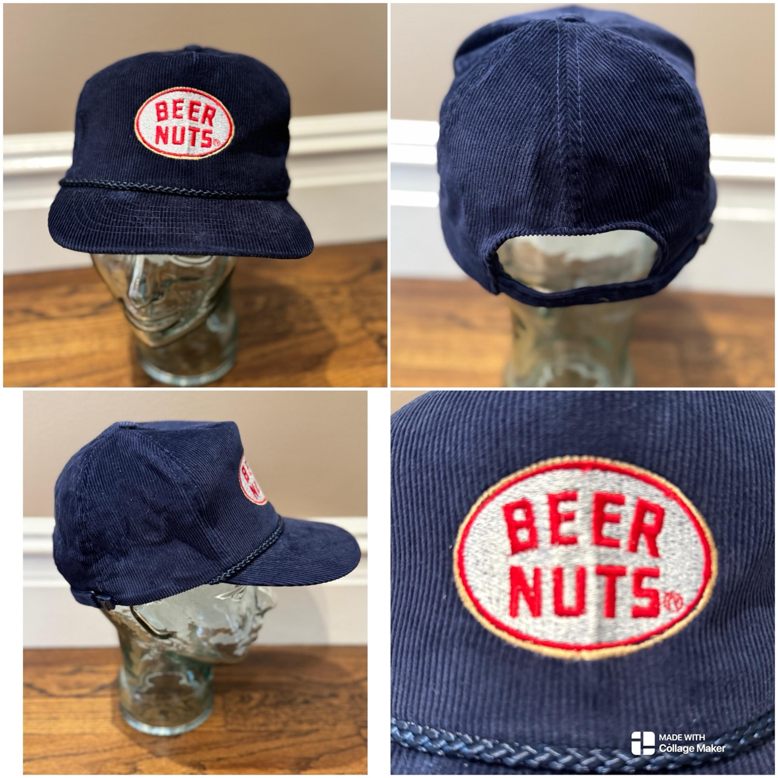 RARE Vintage Beer Nuts Black Rope Corduroy StrapBack Trucker Hat Flat bill