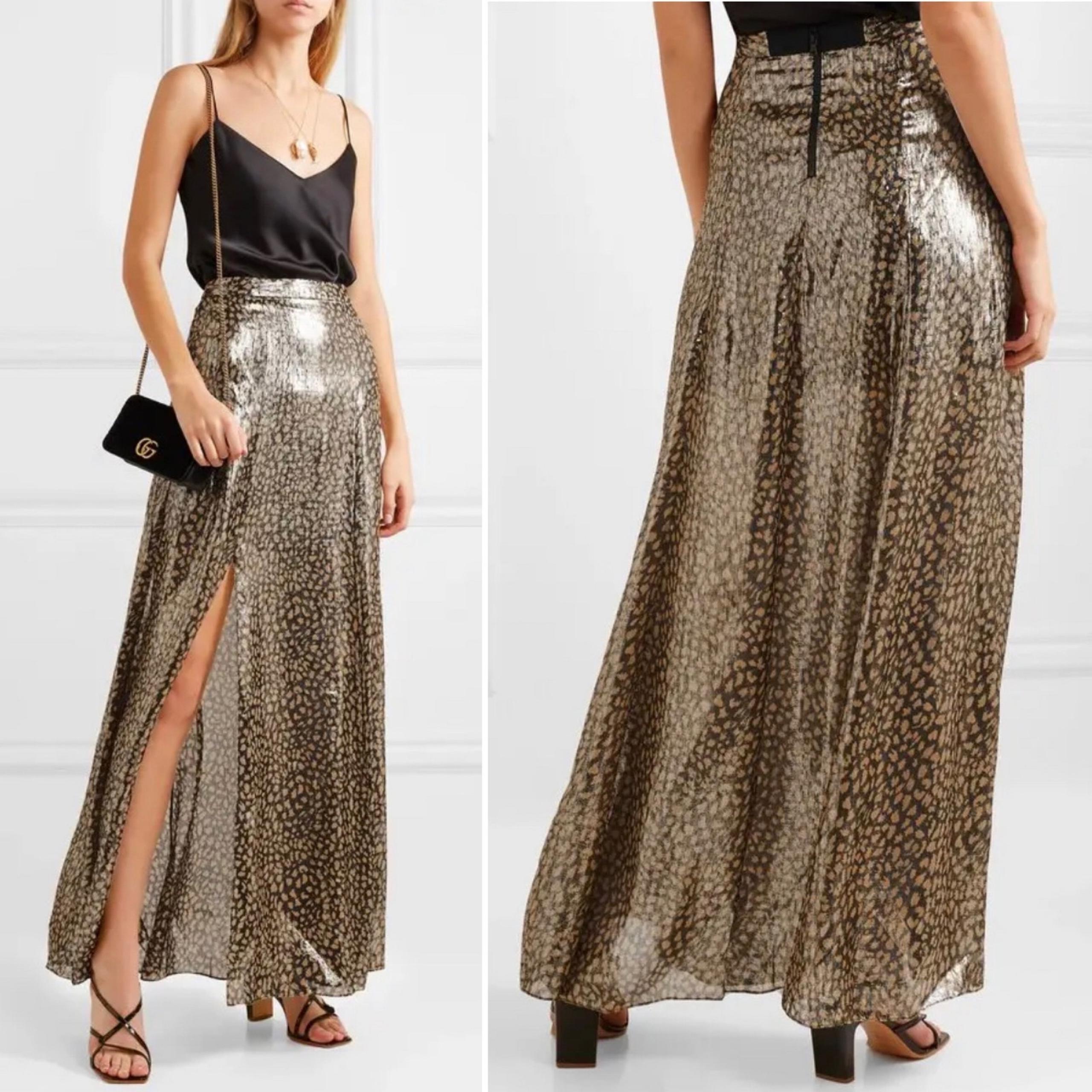 Alice + Olivia Athena Leopard-Print Silk Maxi Skirt Size 6