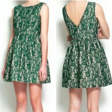 Zara Green Lace Overlay Low Back Tulip Mini Dress Party Wedding Size M