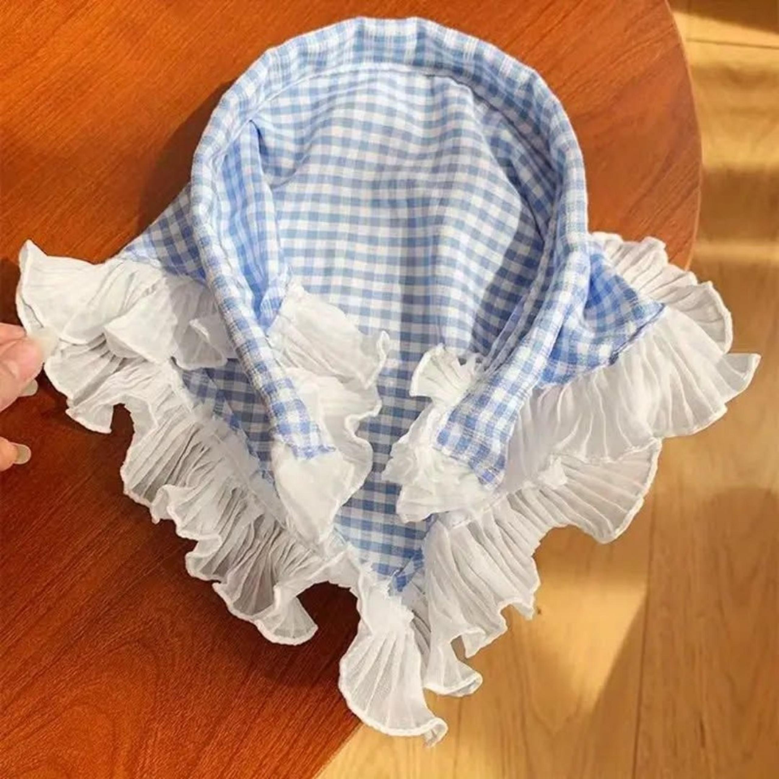 Cottagecore Gingham Ruffle Headscarf