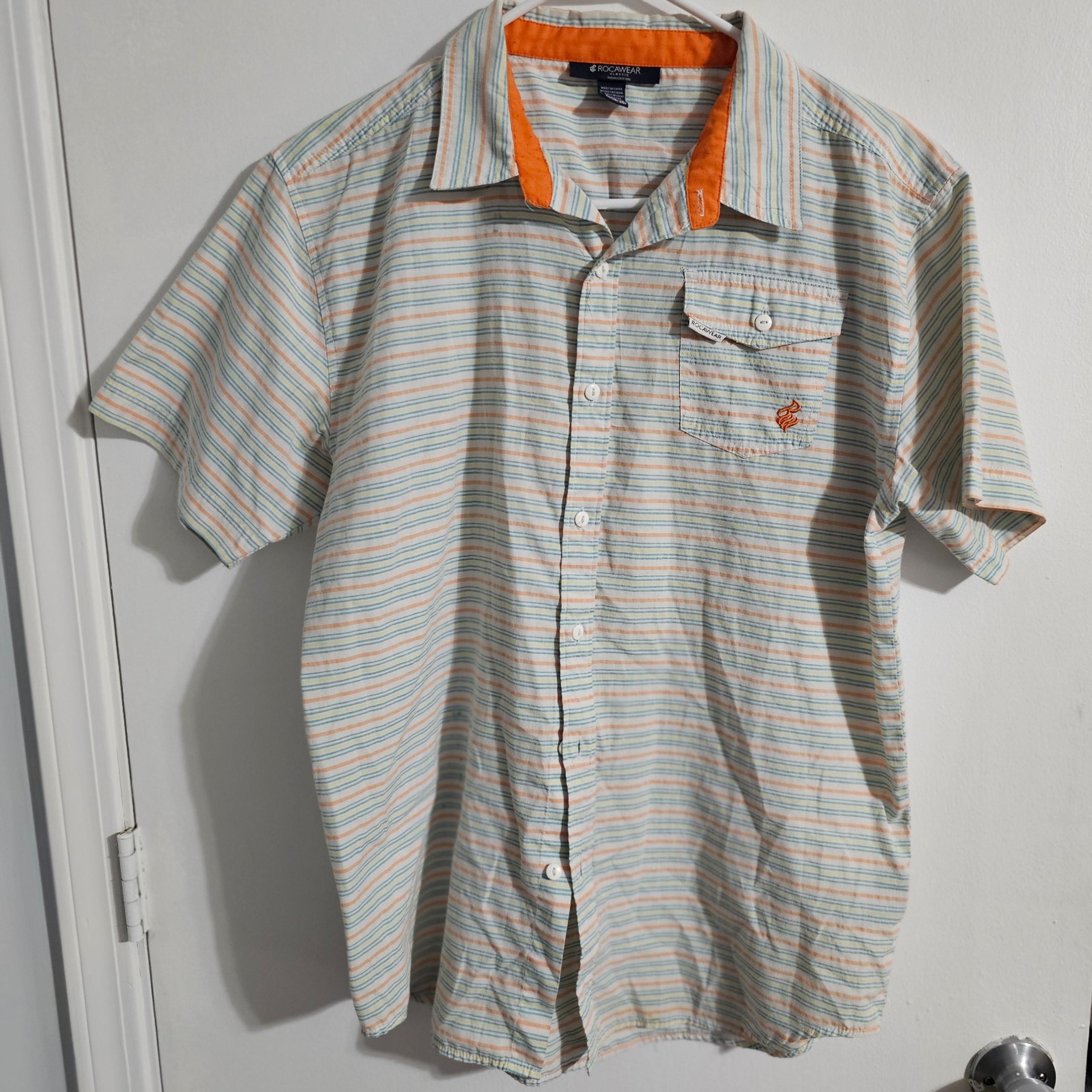 Vintage boys Rocawear White And Orage Button Down Shirt X 18/20
