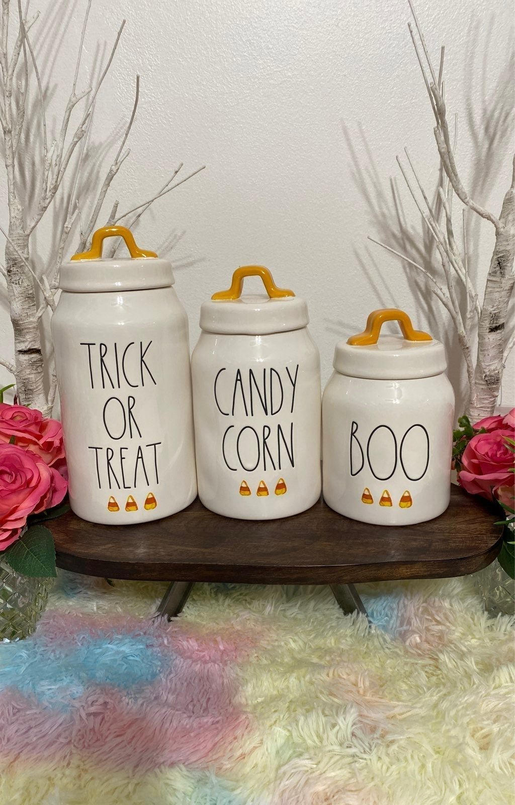 Rae Dunn Candy corn halloween canister's