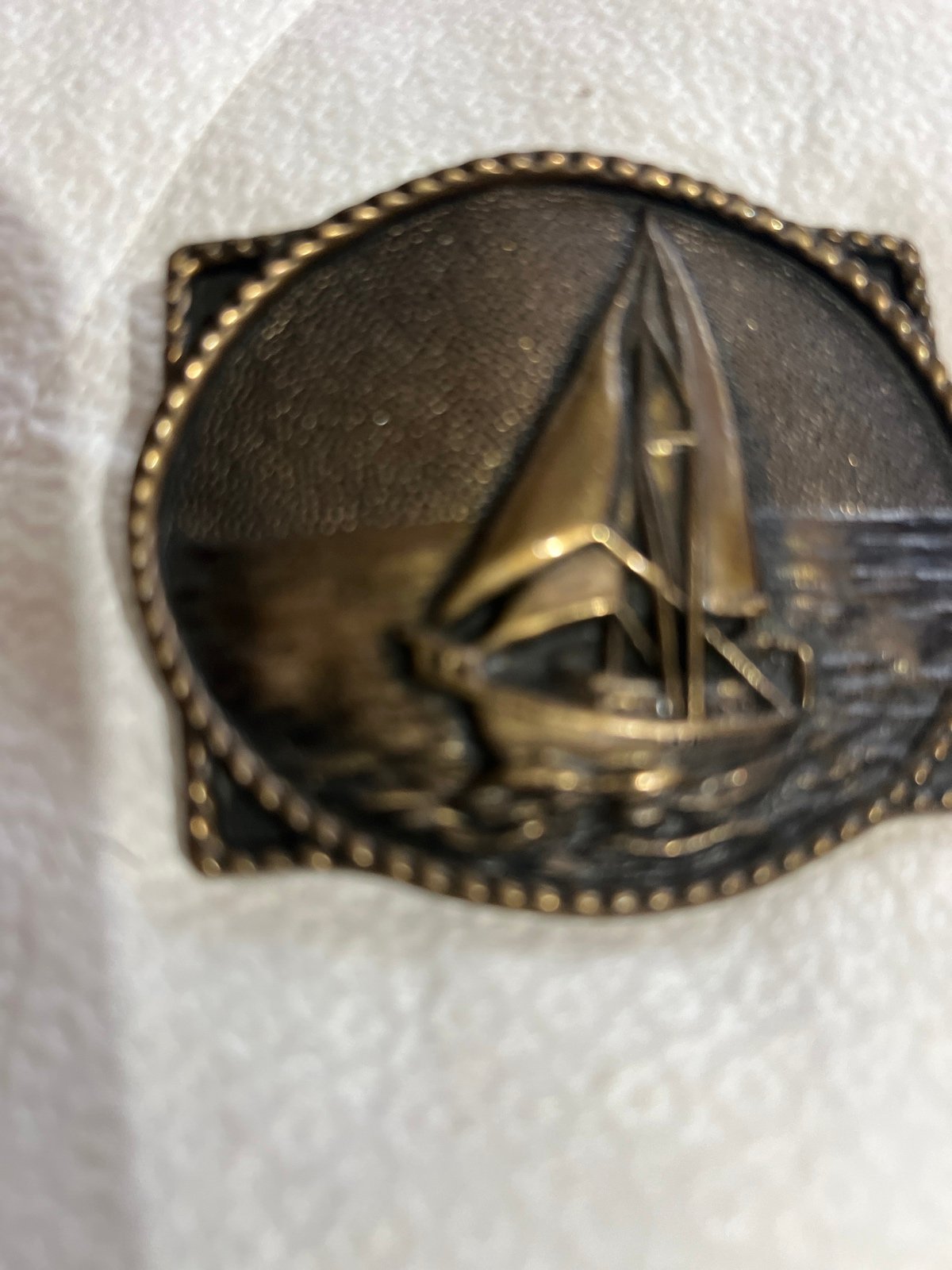 Solid brass sailboat belt buckle