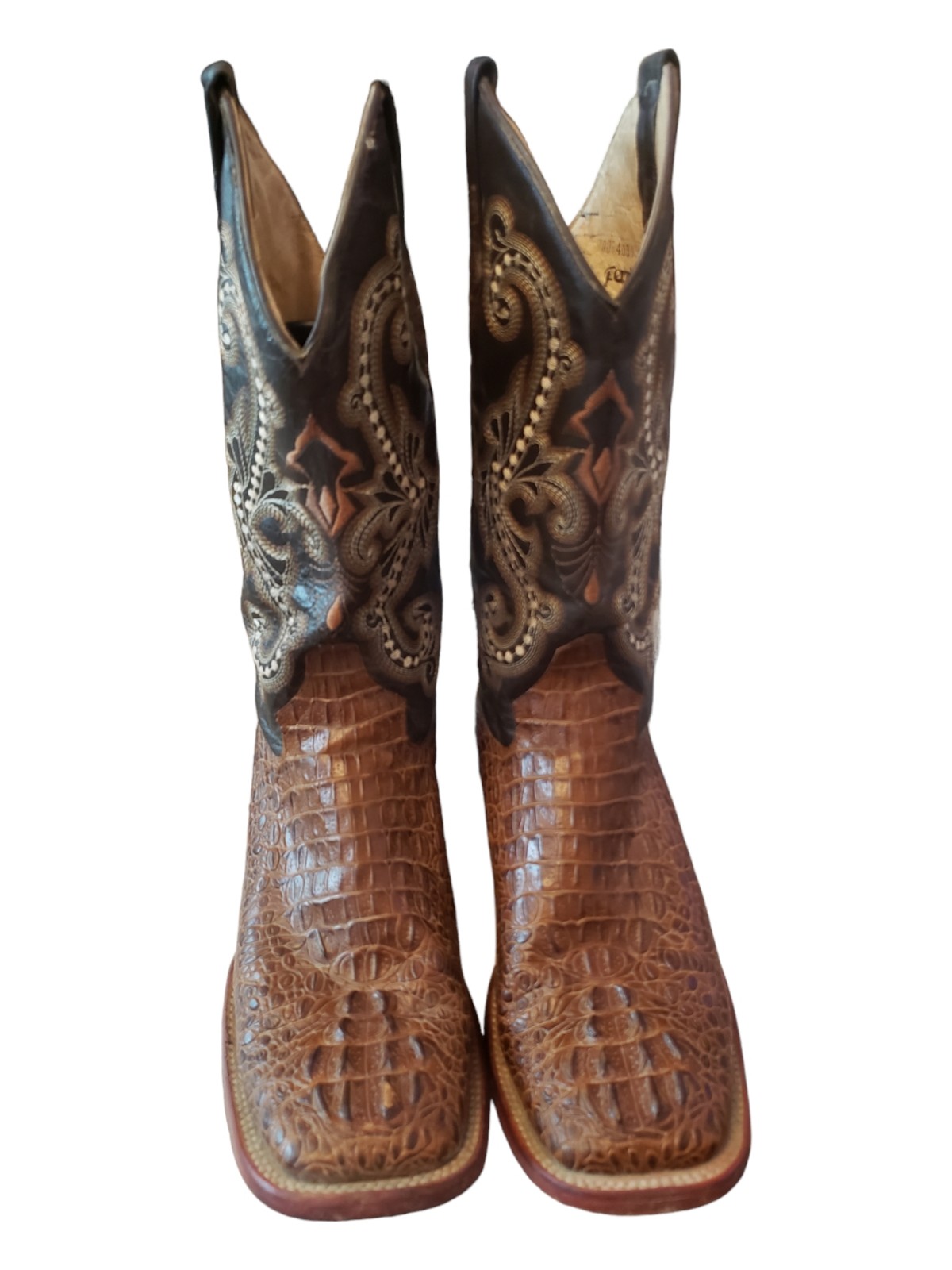 9D Ferrini Men's Caiman Croc Print Cowboy Boot - Wide Square Toe