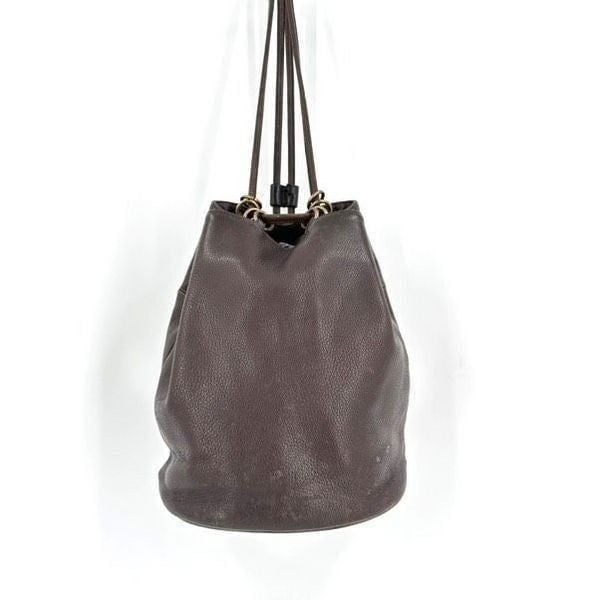 Stone Mountain Dark Chocolate Brown Pebbled Leather Brass Grommet Bucket Bag