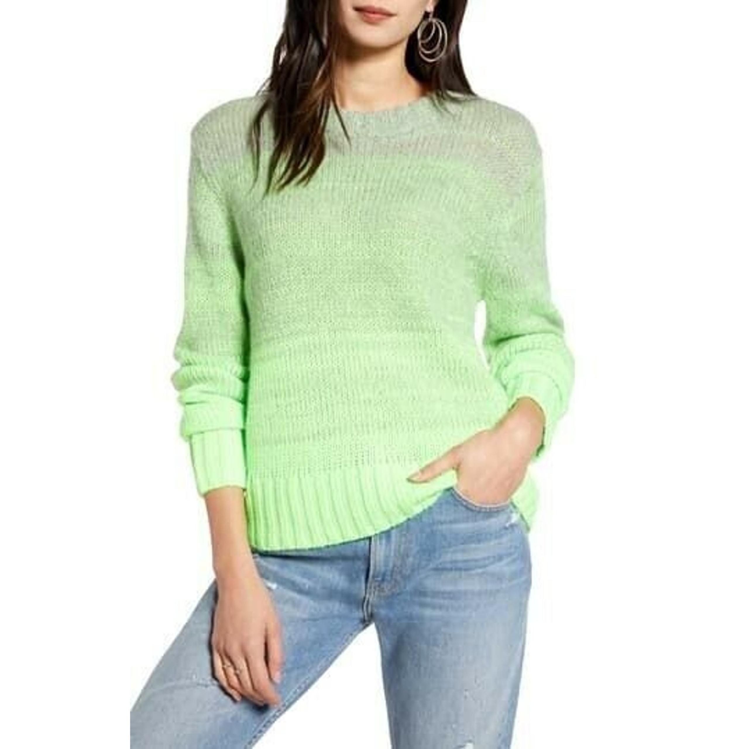 Treasure & Bond Womens Crewneck Sweater Space Dye Pullover Green L Large