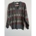Vintage Neiman Marcus Brown Maroon Gray Color Block Wool V-Neck Sweater Size L