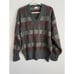 Vintage Neiman Marcus Brown Maroon Gray Color Block Wool V-Neck Sweater Size L