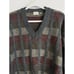 Vintage Neiman Marcus Brown Maroon Gray Color Block Wool V-Neck Sweater Size L