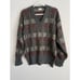 Vintage Neiman Marcus Brown Maroon Gray Color Block Wool V-Neck Sweater Size L