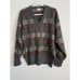 Vintage Neiman Marcus Brown Maroon Gray Color Block Wool V-Neck Sweater Size L
