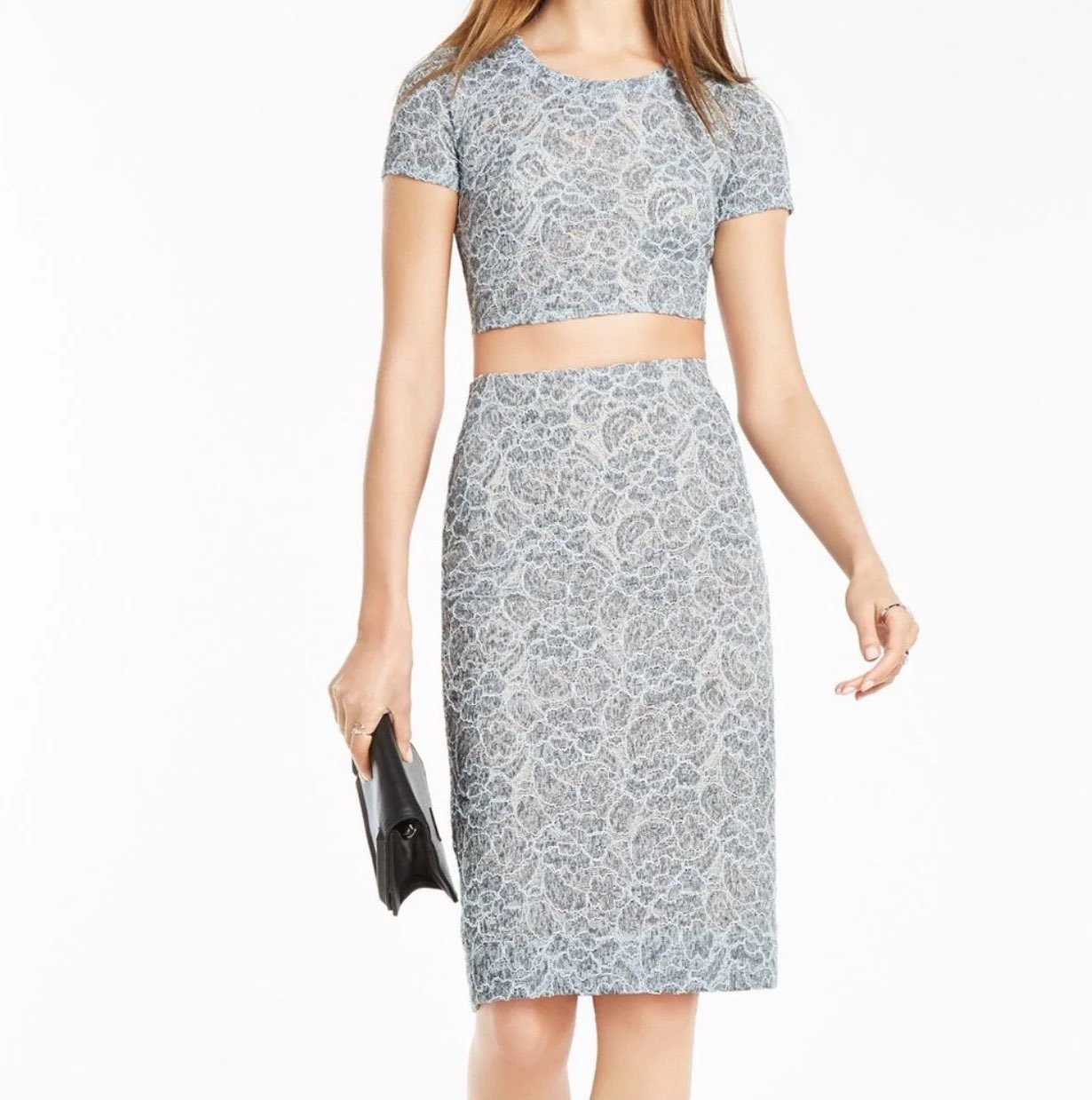 BCBG Bridette Blue Lace Crop Top Set