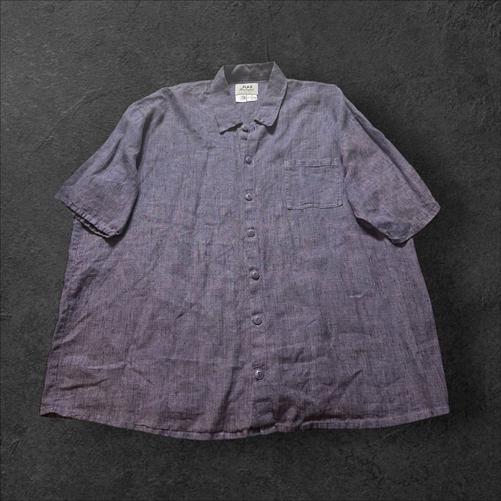 Flax Jeanne Englehart 100% Linen Short Sleeve Shirt Men’s Large Blue Purple