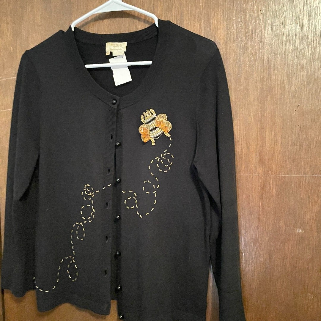 Kate Spade New York Honey Bee Cashmere Blend Cardigan Black Women's Medium